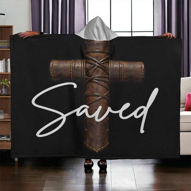 Saved Cross Hooded Sherpa Blanket – Christian Gift for Men