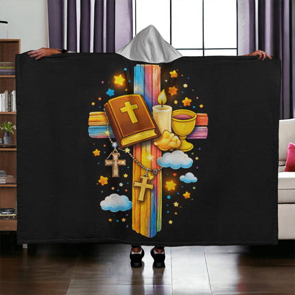 Favored Cross Hooded Sherpa Blanket – Christian Gift for Teens & Adults
