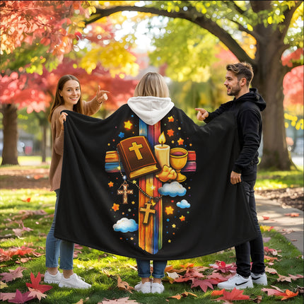 Favored Cross Hooded Sherpa Blanket – Christian Gift for Teens & Adults