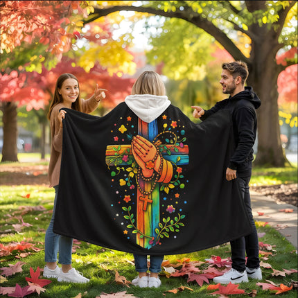 Favored Cross Hooded Sherpa Blanket – Christian Gift for Teens & Adults