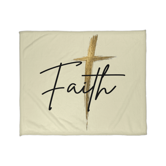 Faith Cross Gold Christian Blanket | Coral Fleece Throw (Landscape)