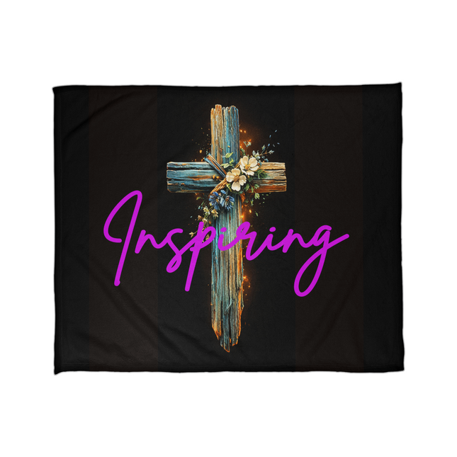 Inspiring Heart Cross Coral Fleece Blanket – Christian Gift for Women