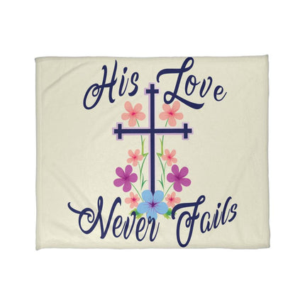 His Love Never Fails Fleece Blanket | Floral Cross Christian Throw