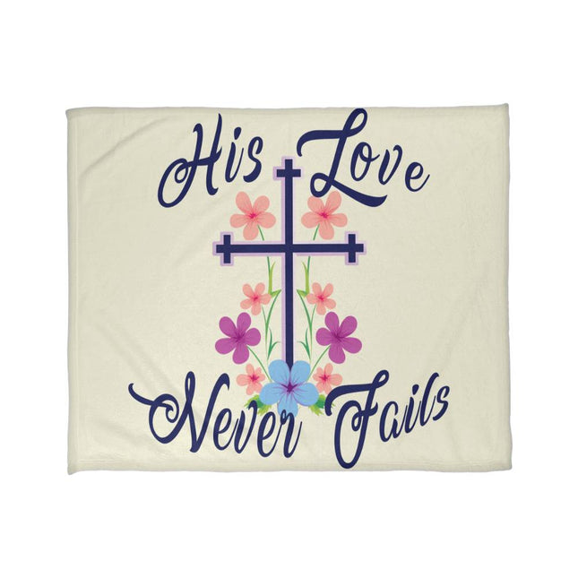 His Love Never Fails Fleece Blanket | Floral Cross Christian Throw