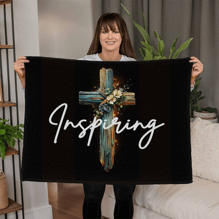Inspiring Heart Cross Coral Fleece Blanket – Christian Gift for Women