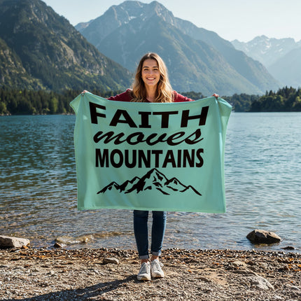 Faith moves mountains fleece blanket with mountain graphic – Christian encouragement throw