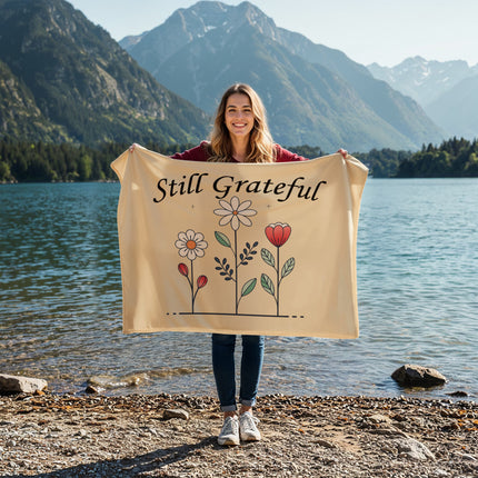 Still grateful fleece blanket with simple floral line art – cozy gratitude throw blanket