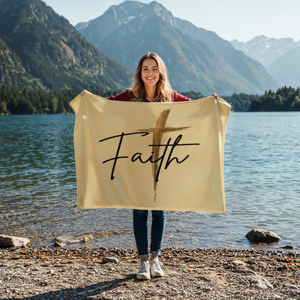 Faith Cross Gold Christian Blanket | Coral Fleece Throw (Landscape)