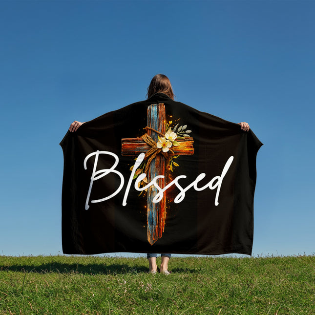 Inspiring Heart Cross Coral Fleece Blanket – Christian Gift for Women