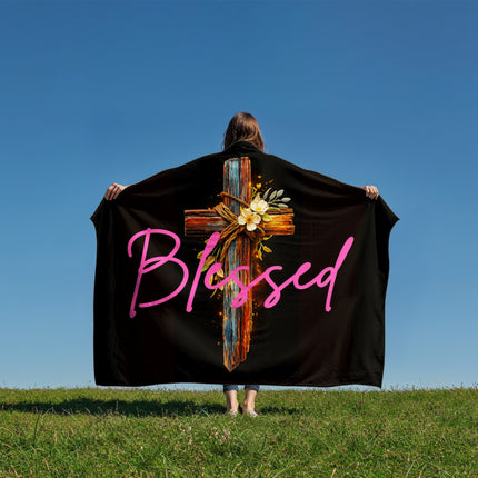 Inspiring Heart Cross Coral Fleece Blanket – Christian Gift for Women