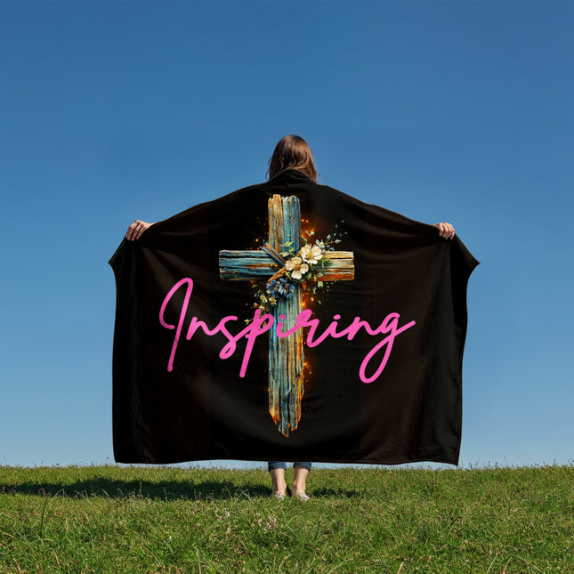Inspiring Heart Cross Coral Fleece Blanket – Christian Gift for Women