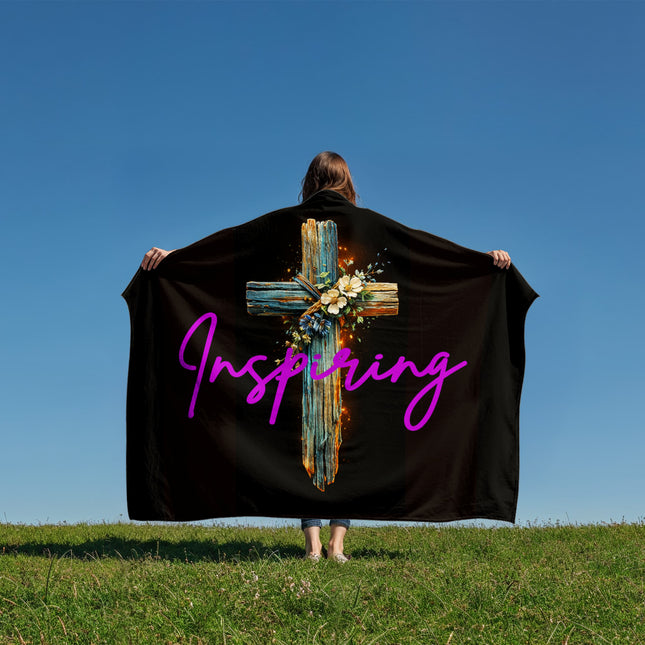 Inspiring Heart Cross Coral Fleece Blanket – Christian Gift for Women