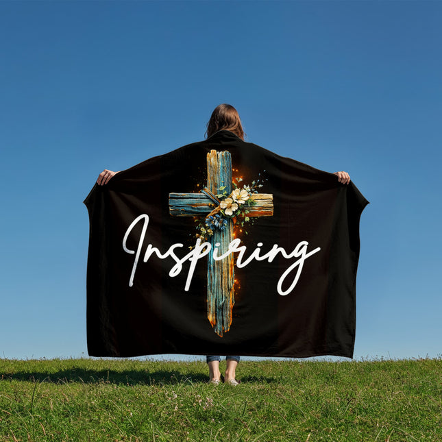 Inspiring Heart Cross Coral Fleece Blanket – Christian Gift for Women