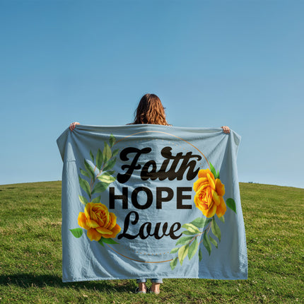 Faith Hope Love Home Throw Blanket | Blue-Gray