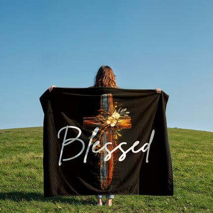 Inspiring Heart Cross Coral Fleece Blanket – Christian Gift for Women