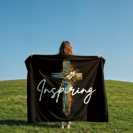 Inspiring Heart Cross Coral Fleece Blanket – Christian Gift for Women