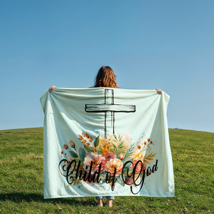 Child of God Fleece Blanket | Floral Cross Christian Throw