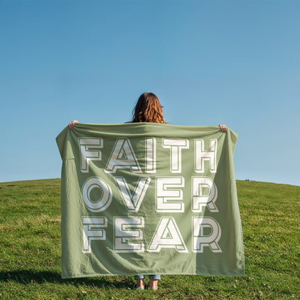 Faith Over Fear Fleece Blanket | Cozy Christian Throw Blanket (Green)