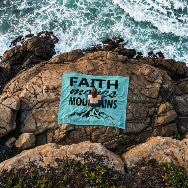 Faith Moves Mountains Fleece Blanket | Christian Mountain Throw