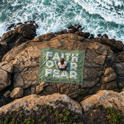 Faith Over Fear Fleece Blanket | Cozy Christian Throw Blanket (Green)