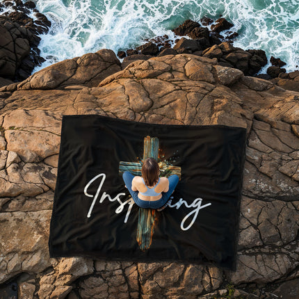 Inspiring Heart Cross Coral Fleece Blanket – Christian Gift for Women