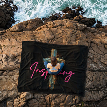 Inspiring Heart Cross Coral Fleece Blanket – Christian Gift for Women