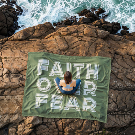 Faith Over Fear Fleece Blanket | Cozy Christian Throw Blanket (Green)
