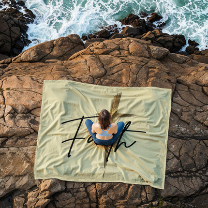 Faith Cross Gold Christian Blanket | Coral Fleece Throw (Landscape)