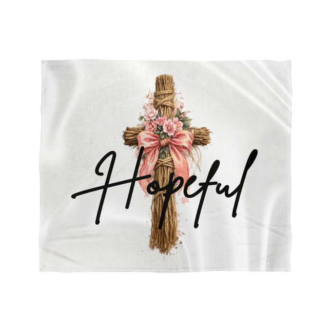 Hopeful Flower Cross Christian Mink Fleece Blanket | Mother's Day Gift for Mom | Faith Gift