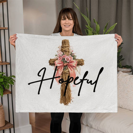Hopeful Flower Cross Christian Mink Fleece Blanket | Mother's Day Gift for Mom | Faith Gift
