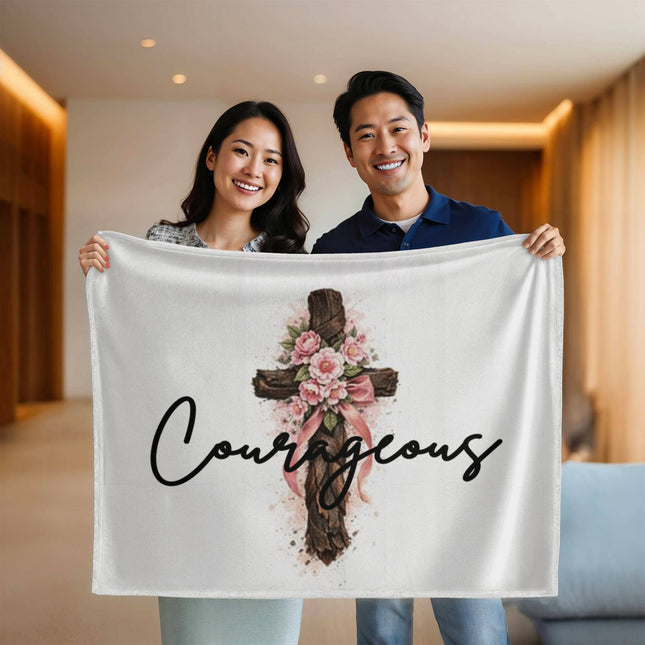 Modern Christian coral fleece & mink blanket for women — "Softly faith-filled" — a faith-forward gift, ready to give