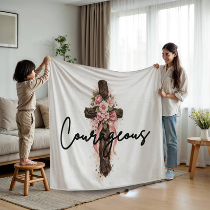 Courageous Coral Fleece & Mink Blanket – Christian Gift for Women