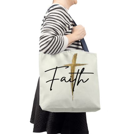 Faith Cross Gold Christian Tote Bag | Classic Everyday Carryall