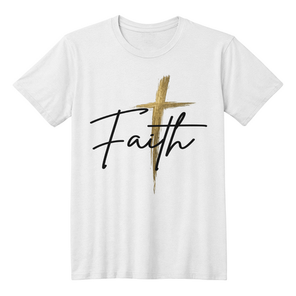 Faith Cross Gold Christian T-Shirt | Unisex Jersey Tee