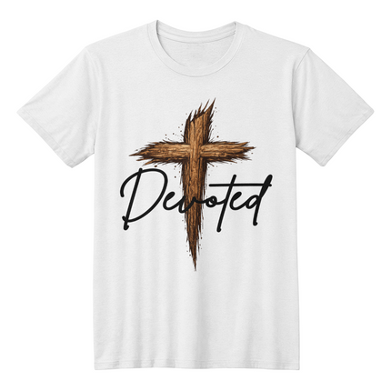 Christian T-Shirt for Men | Devoted Wooden Cross Faith Tee (Unisex)