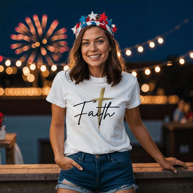 Faith Gold Cross | Christian White Tee | Gift for Her