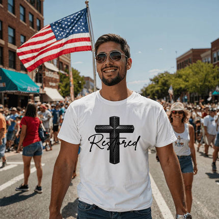 Christian T-Shirt for Men | Restored Cross Faith Tee (Unisex)