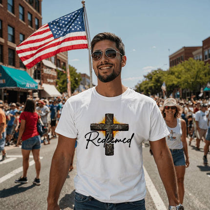 Christian T-Shirt for Men | Redeemed Cross Faith Tee (Unisex)
