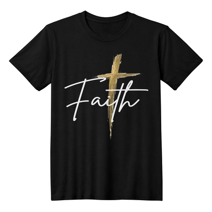 Faith Cross Gold Christian T-Shirt | Unisex Jersey Tee
