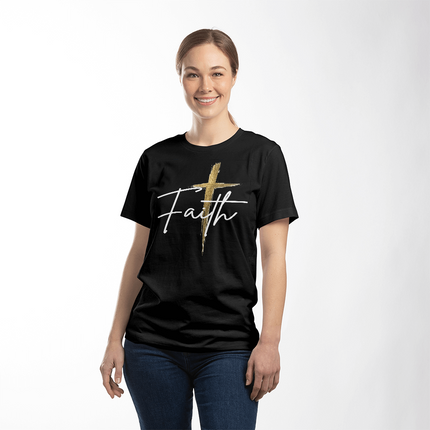Faith Cross Gold Christian T-Shirt | Unisex Jersey Tee
