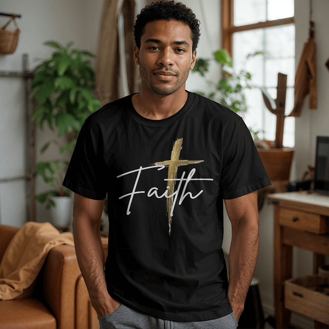 Faith Gold Cross | Christian Black Tee | Gift for Her