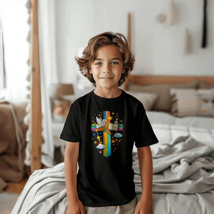 Jesus & Lambs Rainbow Cross Youth T-Shirt – Christian Gift for Kids
