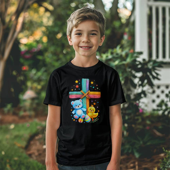 Jesus & Lambs Rainbow Cross Youth T-Shirt – Christian Gift for Kids