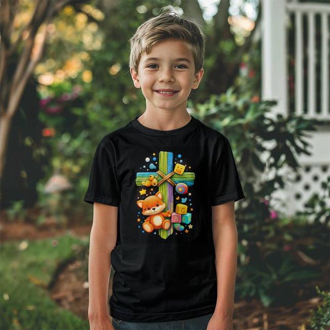 Jesus & Lambs Rainbow Cross Youth T-Shirt – Christian Gift for Kids
