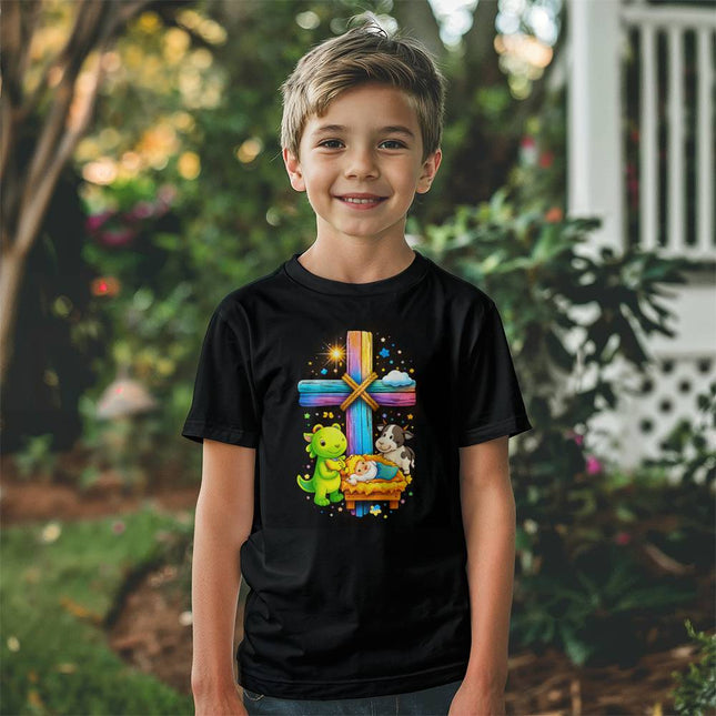 Jesus & Lambs Rainbow Cross Youth T-Shirt – Christian Gift for Kids