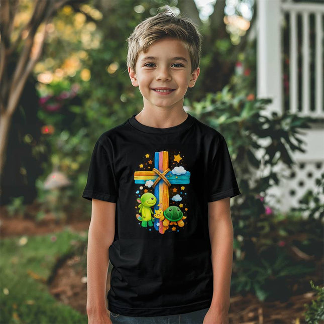 Jesus & Lambs Rainbow Cross Youth T-Shirt – Christian Gift for Kids