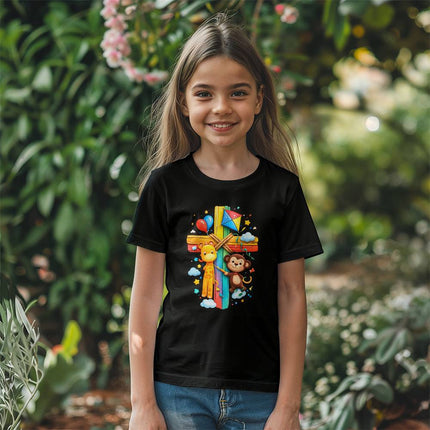 Jesus & Lambs Rainbow Cross Youth T-Shirt – Christian Gift for Kids