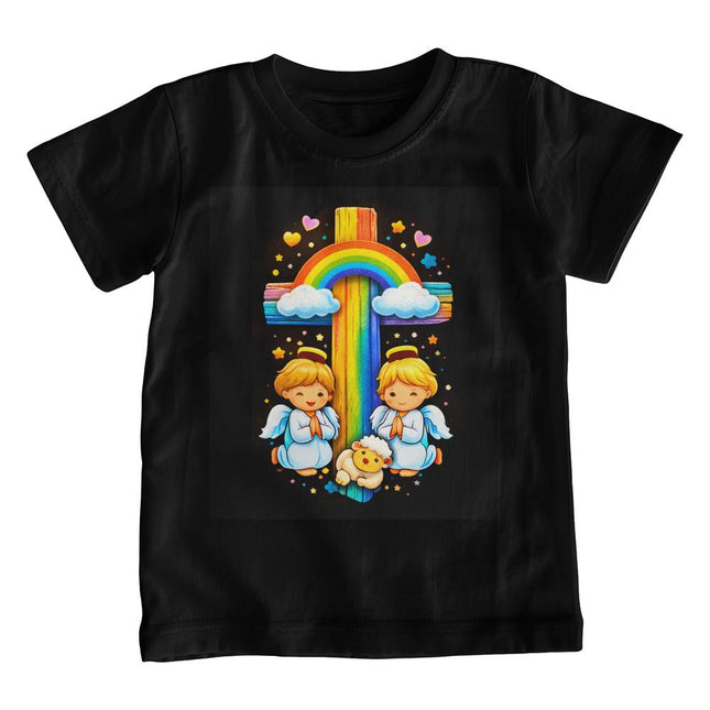 Jesus & Lambs Rainbow Cross Youth T-Shirt – Christian Gift for Kids
