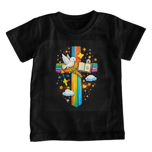 Jesus & Lambs Rainbow Cross Youth T-Shirt – Christian Gift for Kids