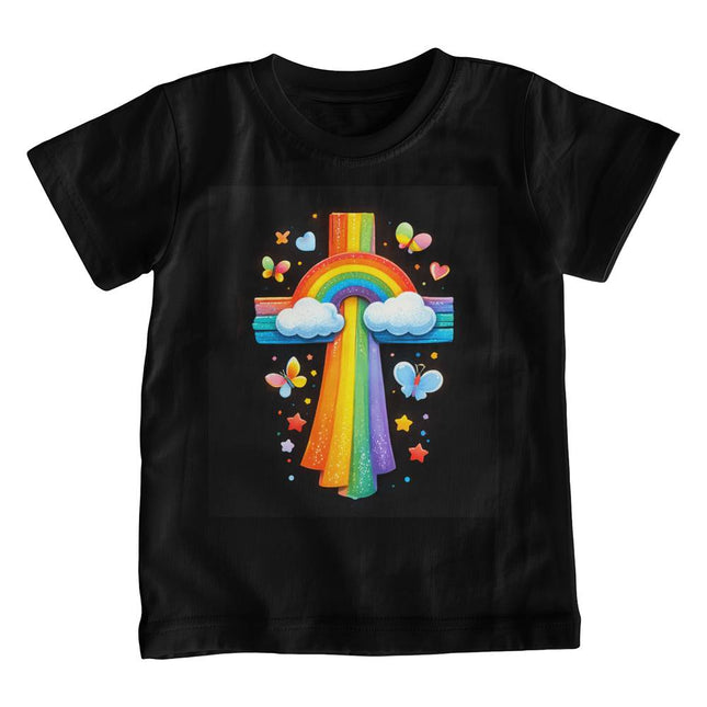 Rainbow Cross & Butterflies Youth T-Shirt – Christian Gift for Kids